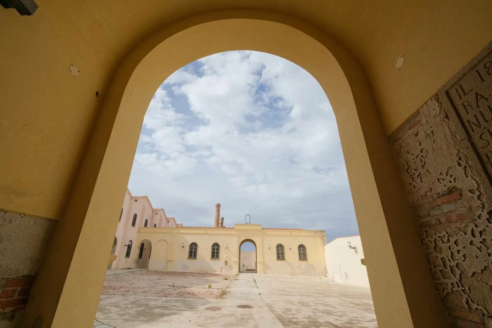 A courtyard inside the former Florio tuna-processing plant in Favignana. (Reuters)