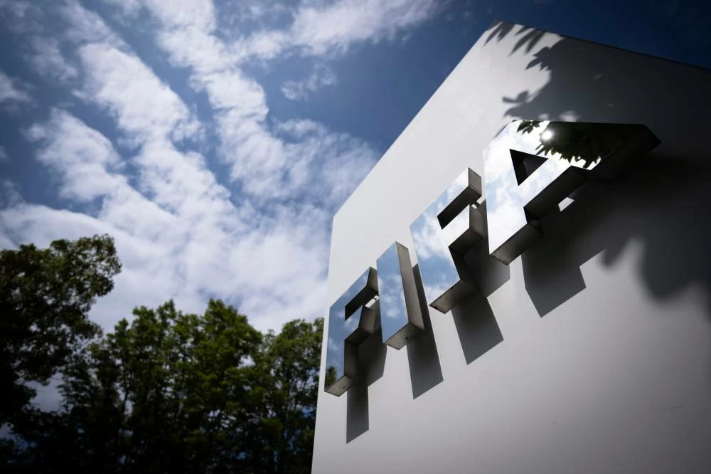 The FIFA logo is seen at the entrance of FIFA headquarters, in Zurich, Switzerland. Picture credit: AP