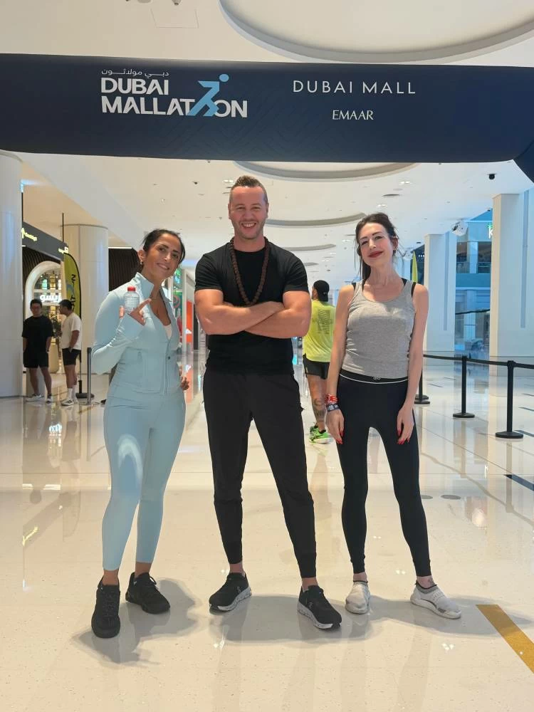 From left to right: Raya Al-Ashi and Allaoua Gaham, along with their friend Martina Fuchs, all participated in the Dubai Mallathon. Picture credit: Supplied