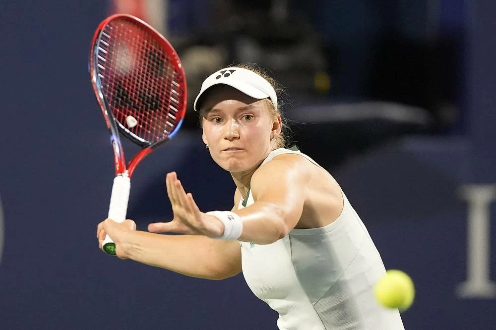Elena Rybakina hits a ball to Naomi Osaka during the quarter final match. (John E. Sokolowski via Reuters)