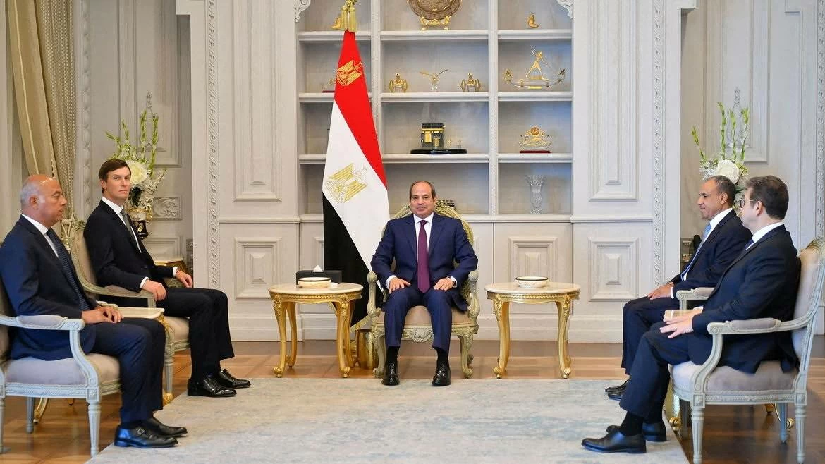 Jared Kushner, U.S President Donald Trump's envoy and son-in-law, meets with Egyptian President Abdel Fattah al-Sisi at a location in Egypt, in this handout photo released August 16, 2026. REUTERS.