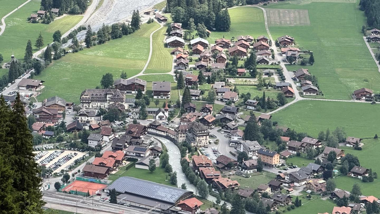 An areal view of the village centre of Kandersteg, Switzerland. (AP)
