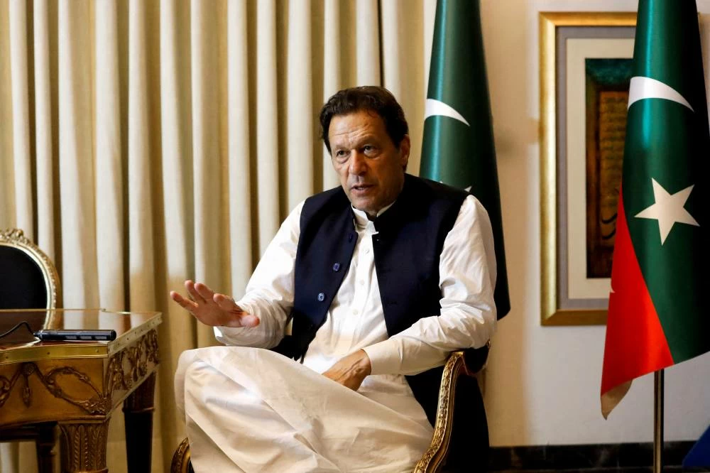File photo of former Pakistani Prime Minister Imran Khan speaks with Reuters during an interview, in Lahore, Pakistan March 17, 2023. (Reuters)