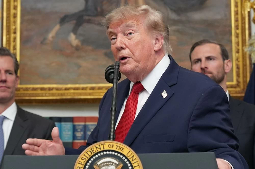 President Donald Trump speaks during a meeting with technology leaders in the Roosevelt Room of the White House, Wednesday. Picture credit: AP