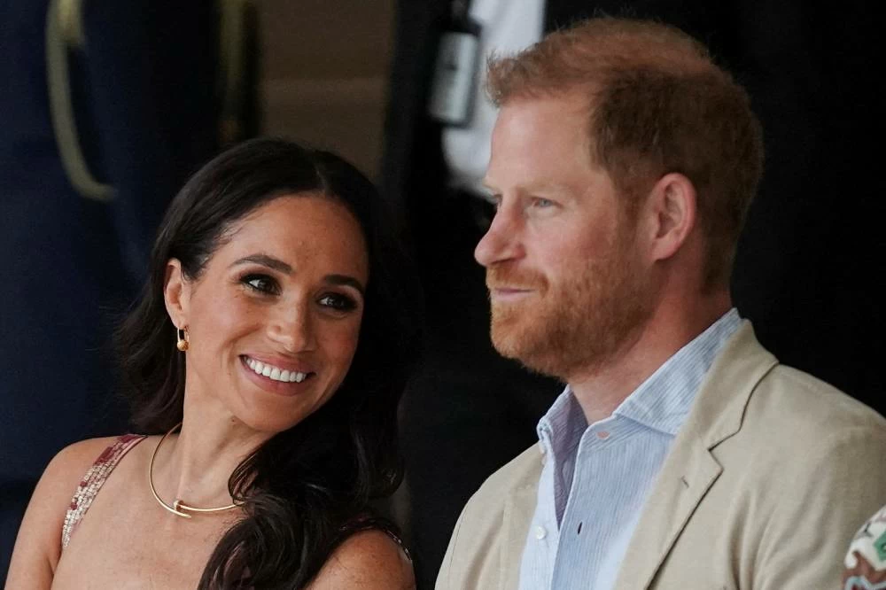 Britain's Prince Harry sits with his wife Meghan, Duchess of Sussex, as they meet with Colombia's Vice President Francia Marquez (not pictured), in Bogota, Colombia August 15, 2024. (Reuters)