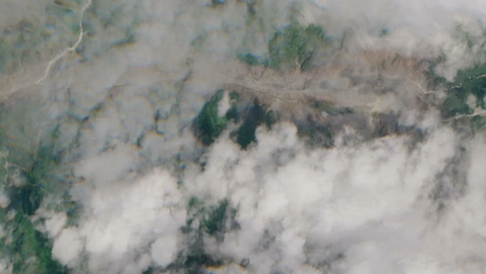 A satellite image shows a barrier lake at the border of Nepal and Tibet Autonomous Region, China, in the aftermath of flash floods and a mudslide, August 27, 2026. European Union/Copernicus Sentinel-2/Handout via REUTERS