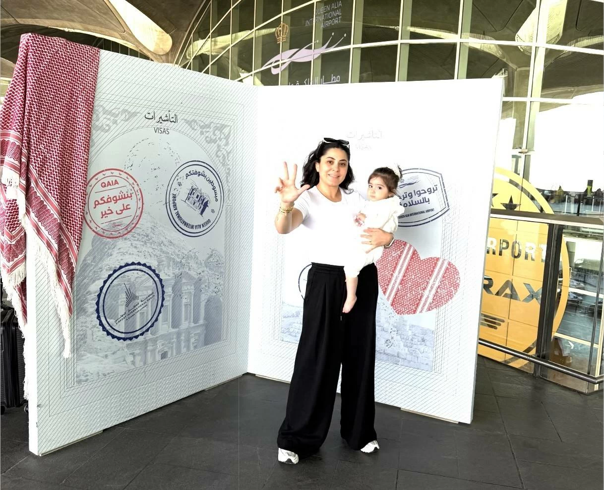 In a post on Instagram, Noor shared a photo from Queen Alia International Airport in Amman and wrote: “To Dubai, the home of the living… With God’s blessings, Katia and I are heading to Dubai to begin her treatment journey.”