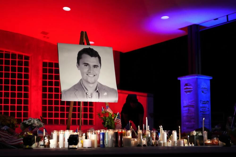 File photo: A photo of Charlie Kirk, the CEO and co-founder of Turning Point USA, stands at his vigil on Sept. 11, 2025, in Orem, Utah. (AP)