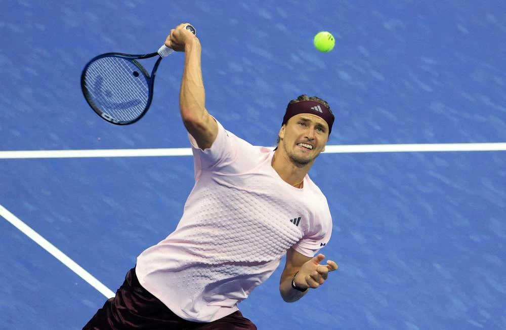 Germany's Alexander Zverev in action during his US Open first round match against Italy's Lorenzo Sonego. (Reuters)