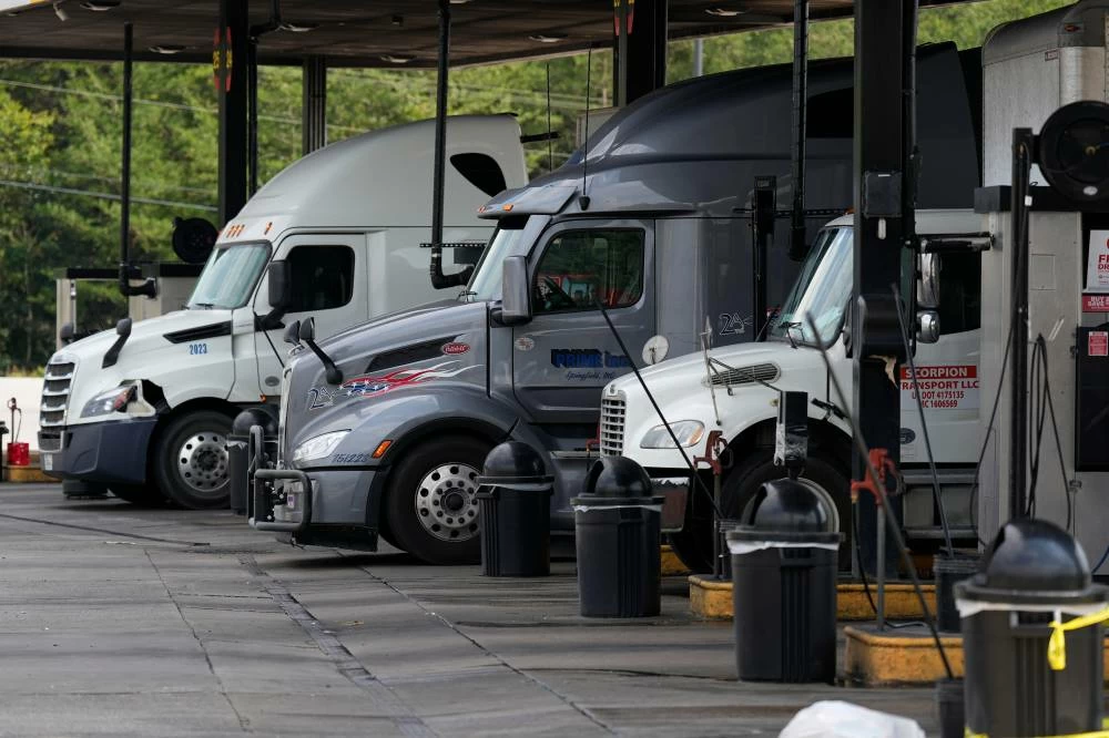 Trucks are seen at a diesel fueling station Friday, Sept. 4, 2026, in Fairview, Tenn. (AP)