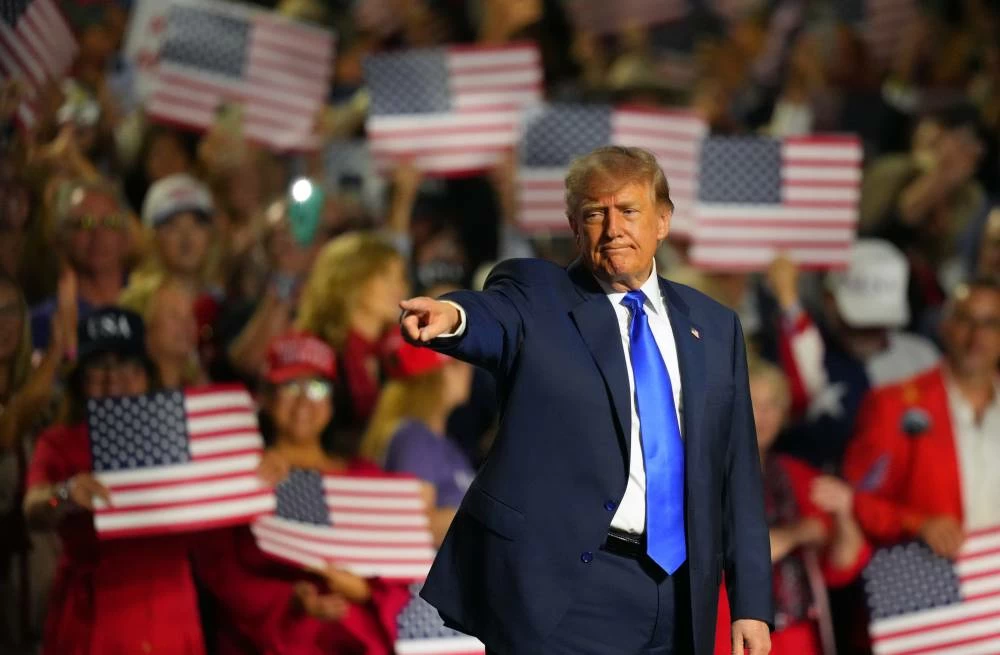 US President Donald Trump gestures as he finishes his speech at the Republican convention Wednesday, Sept. 9, 2026, in Dallas. (AP)