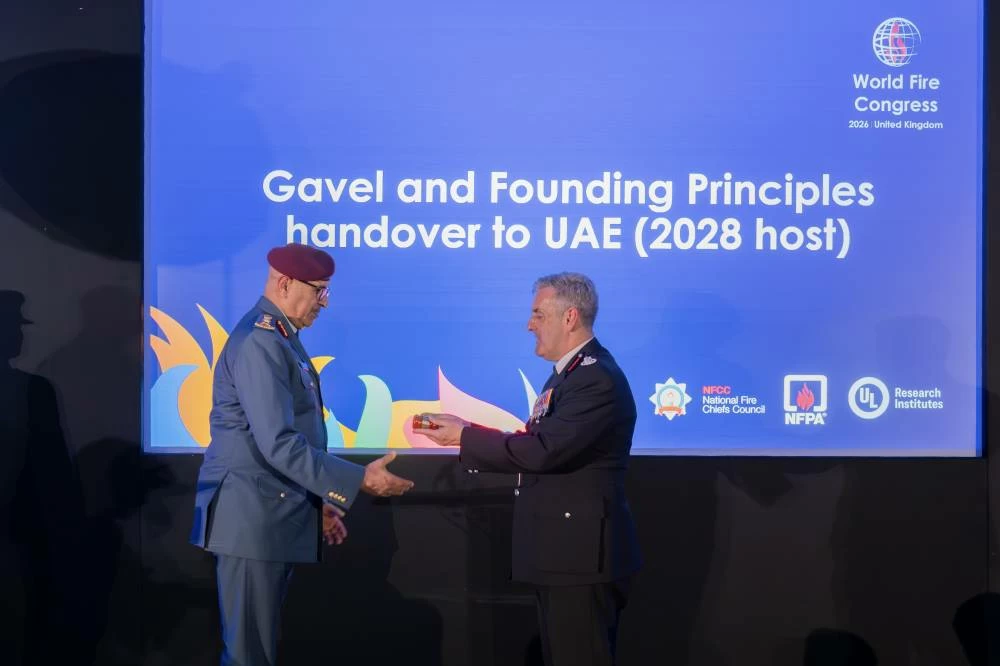 The official handover ceremony for hosting the next edition in Dubai took place during the World Fire Congress 2026 in London. Picture credit: Dubai Media Office