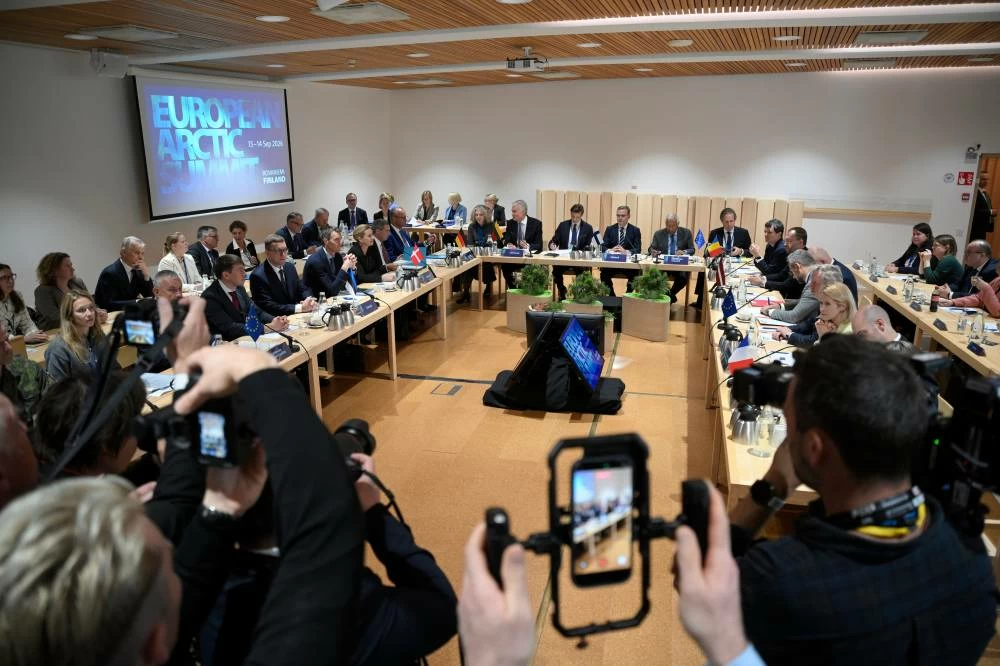 Members at the First Working Session of The European Arctic Summit meet in Rovaniemi, Finland, Monday, Sept. 14, 2026. AP