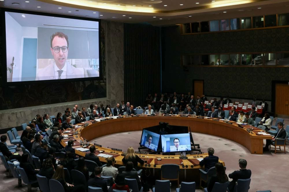 Dario Amodei co-founder of Anthropic via video link and OpenAI CEO Sam Altman address the United Nations Security Council during a session on Artificial Intelligence during the 81st United Nations General Assembly, at UN Headquarters in New York City, US, September 23, 2026. (Reuters)