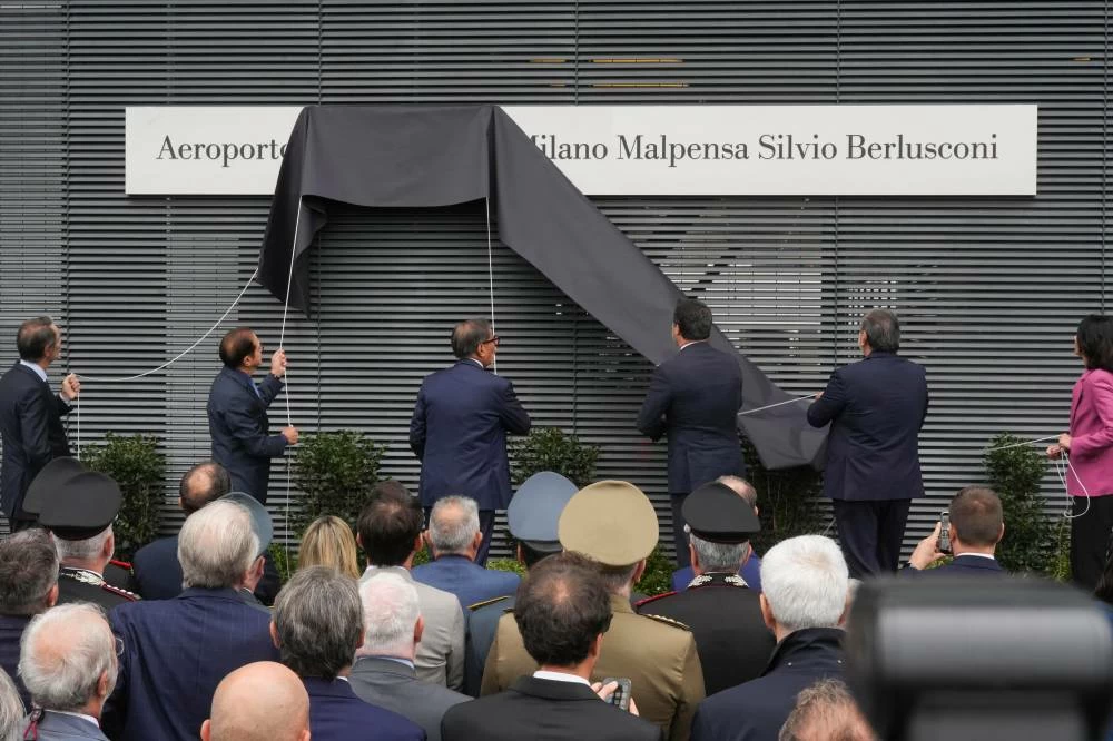 Italy’s second-busiest airport, Milan Malpensa, is officially named after the late former Premier Silvio Berlusconi, in Somma Lombardo, Italy, Friday, Sept. 25, 2026. (AP)