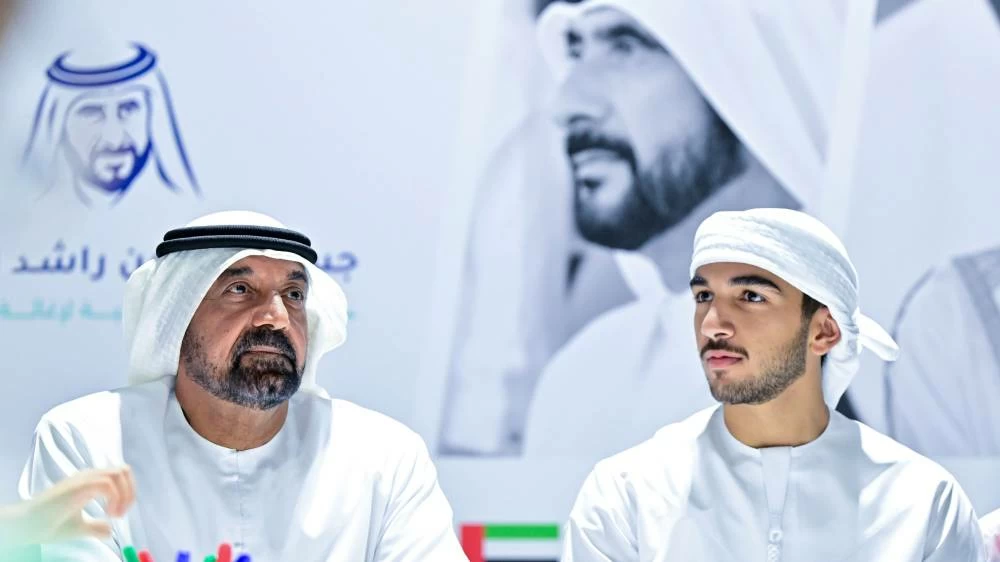 His Highness Sheikh Ahmed bin Saeed Al Maktoum, President of the Dubai Civil Aviation Authority, Chairman of Dubai Airports, and Chairman and Chief Executive of Emirates Airline and Group and His Highness Sheikh Mohammed bin Rashid bin Mohammed bin Rashid Al Maktoum at the launch of Ahmed Bin Rashid Humanitarian Bridge at the Dubai World Trade Centre.(Photo by Patrick Castillo)
