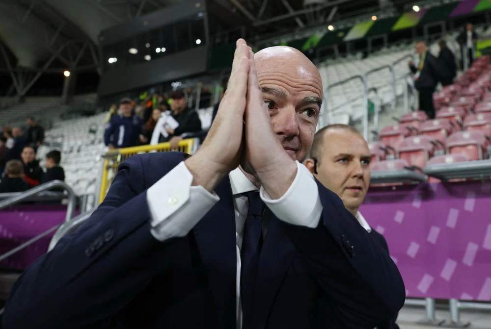 FIFA President Gianni Infantino reacts after Spain defeated North Korea in the FIFA Under-20 Women’s World Cup final at Stadion Miejski LKS in Lodz, Poland, on September 27, 2026. (Reuters)