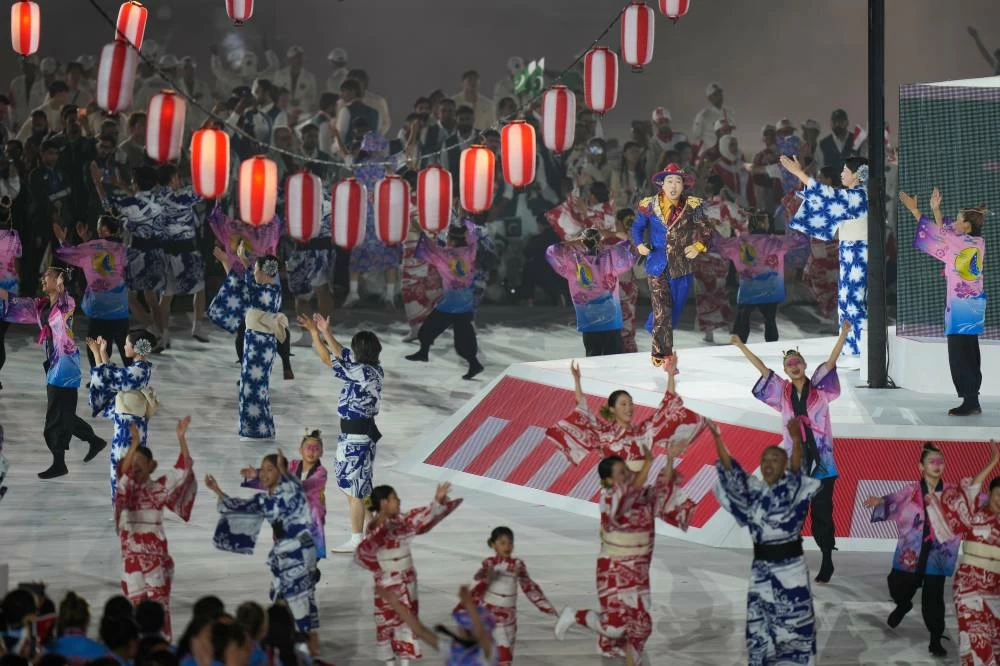 Dancers perform during the closing ceremony for the Asian Games in Nagoya, Japan, Sunday, Oct. 4, 2026. AP