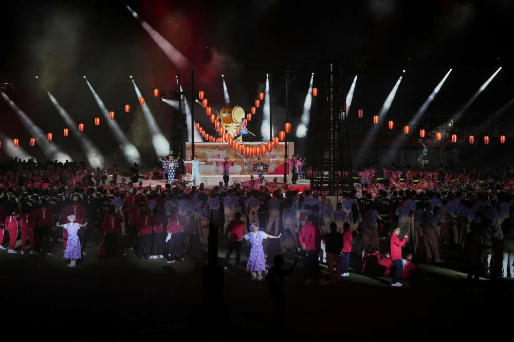 Drummers perform during the closing ceremony for the Asian Games in Nagoya, Japan, Sunday, Oct. 4, 2026. AP