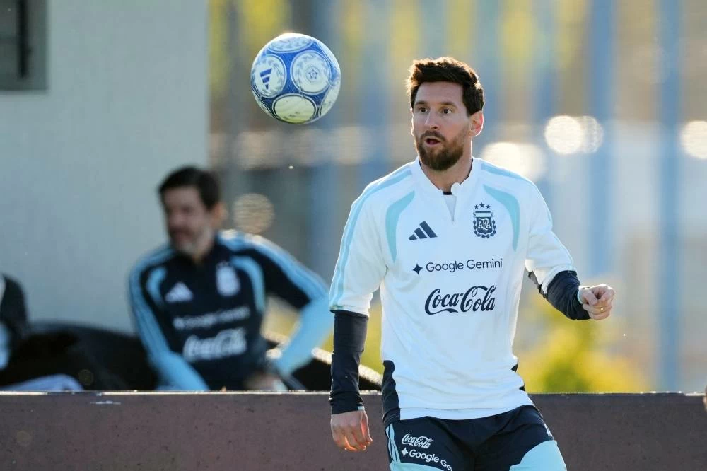 Argentina's Lionel Messi trains for his final game with the national team, an international friendly soccer match against Benin, in Buenos Aires, Argentina, Monday, Oct. 5, 2026. AP