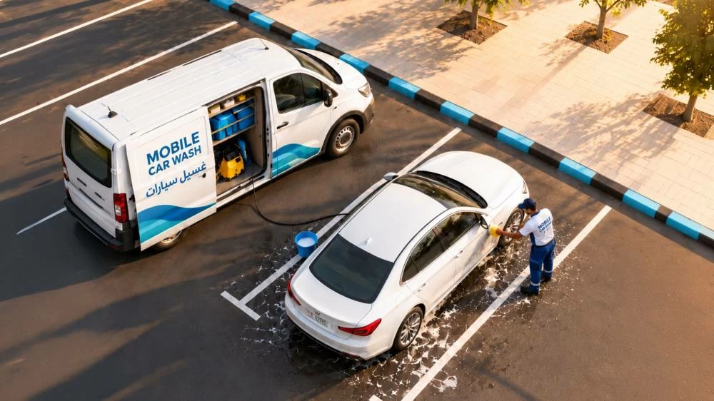 According to the authority, vehicle washing is prohibited in public parking areas governed by the Mawaqif system. AI generated image used for illustrative purpose only.