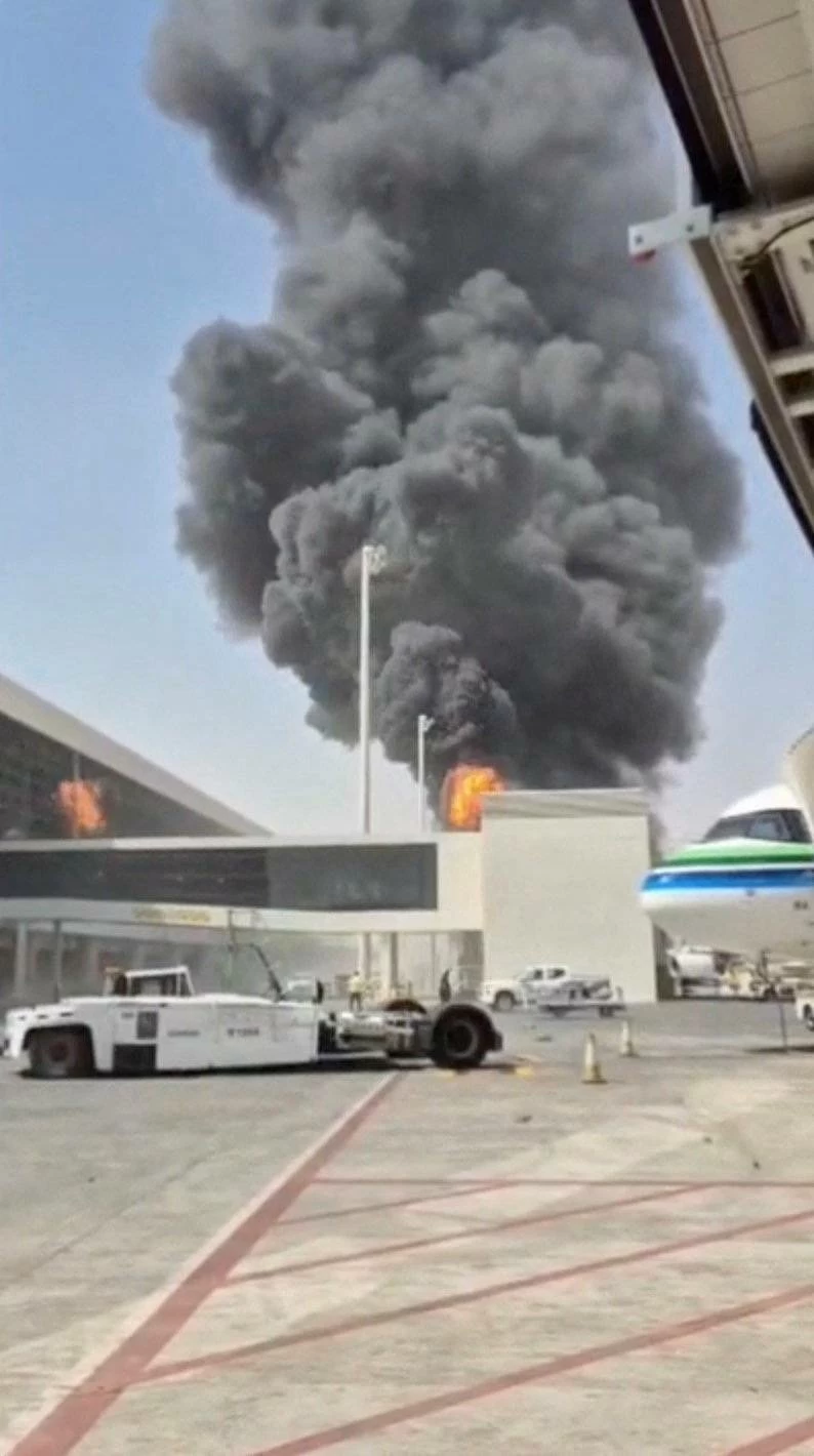 Smoke and flames rise from King Khalid Airport, after Yemen’s Iran-backed Houthis said they attacked the airport, in Riyadh, Saudi Arabia, October 8, 2026, in this screengrab obtained from a social media video. (Reuters)