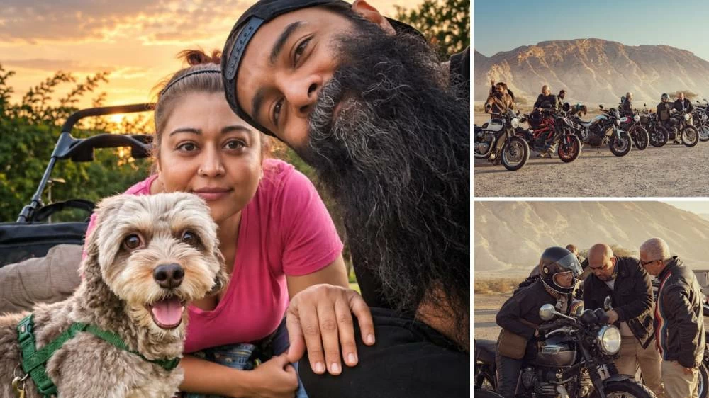 Left: The last family photograph Khan and Shafi took with Maya; right: snapshots from the Piston Kings rides.