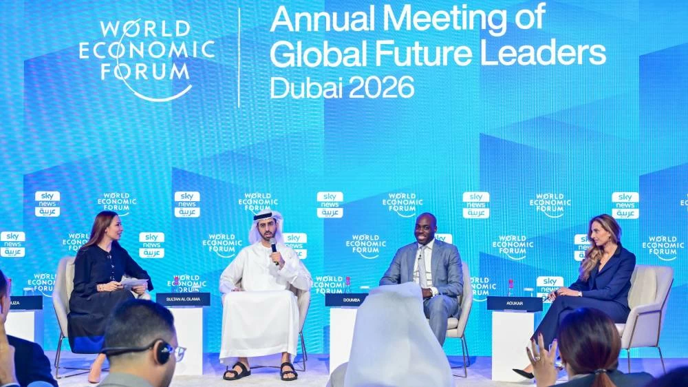 His Excellency Omar Sultan Al Olama, Minister of State for Artificial Intelligence, Digital Economy and Remote Work Applications at the Global Future Leaders meeting at Madinat Jumeirah in Dubai, October 14, 2026. (Photo: Patrick Castillo)
