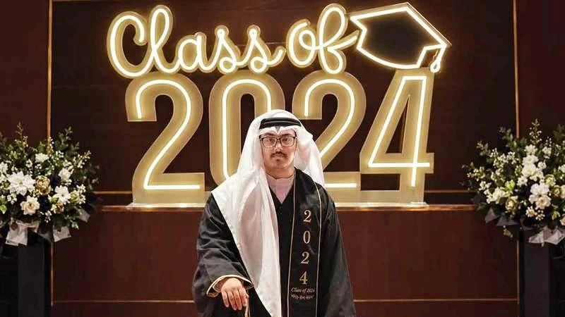 Abdullah Jassim during his graduation ceremony. Abdullah’s academic success reflects the support he received from his mother and those around him, particularly his school.