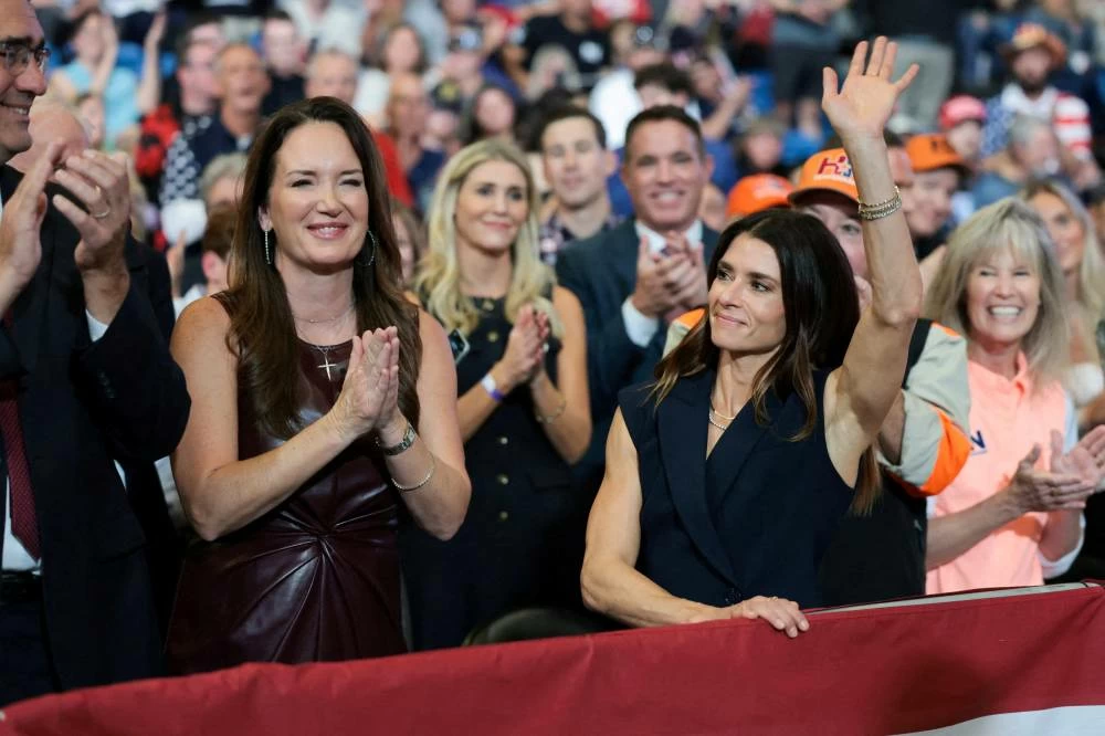 US Secretary of Agriculture Brooke Rollins and Danica Patrick during a rally attended by US President Donald Trump in support of Republican US Senate reelection candidate Roger Marshall (R-KS) in Park City, Kansas, US, October 19, 2026.&nbsp;(Reuters)